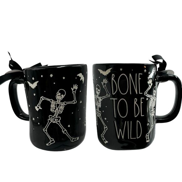 Rae Dunn Mug BONE TO BE WILD Black Halloween Skeleton Dancin Goth Witch New 2024 - Picture 1 of 11